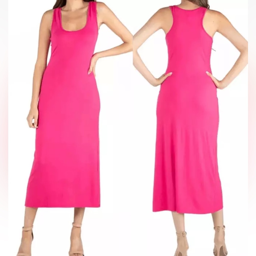 NEW! 24seven Comfort Apparel Maxi Dress Scoop‎ Neck 1X Stretchy Pink